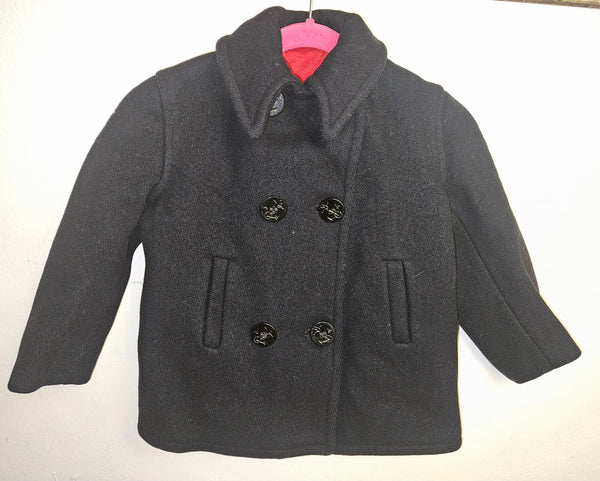 3T Unisex Double Breasted Black Sailor Button Pea Coat