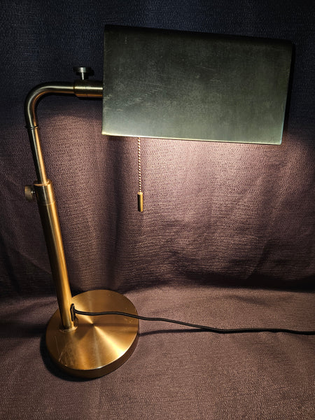 1960's Vintage Brush Aluminum Gold Adjustable Triangle Top Table Lamp
