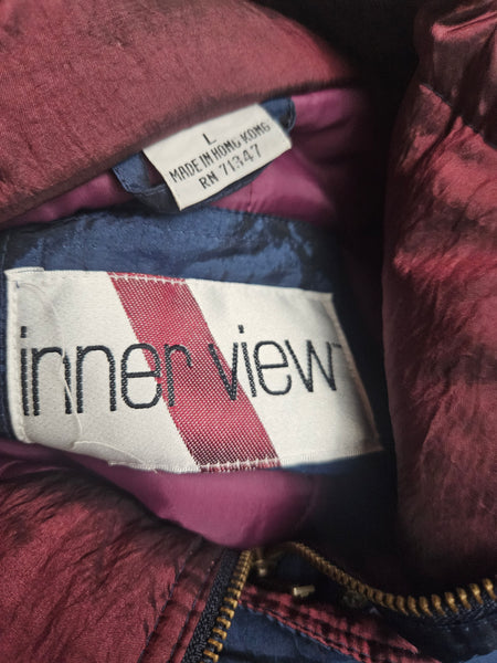 Large Women's INNER VIEW Blue & Burgundy Fully Lined Winter Jacket Coat