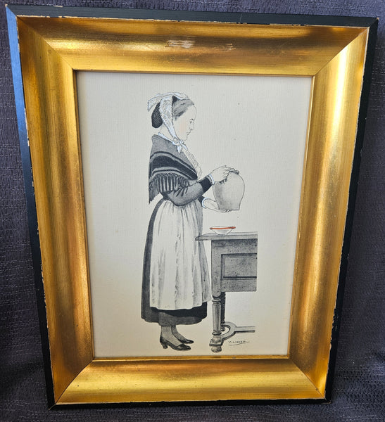 Vintage 1925 Victor Lhuer Breton Costume Framed Reproduction Picture