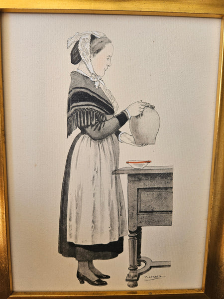 Vintage 1925 Victor Lhuer Breton Costume Framed Reproduction Picture