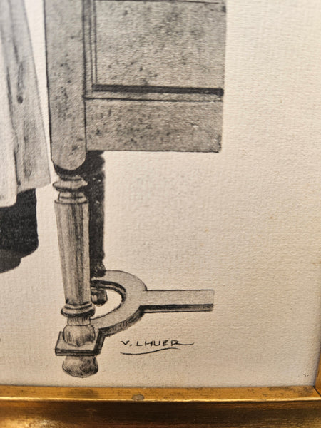 Vintage 1925 Victor Lhuer Breton Costume Framed Reproduction Picture