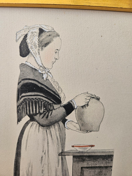 Vintage 1925 Victor Lhuer Breton Costume Framed Reproduction Picture