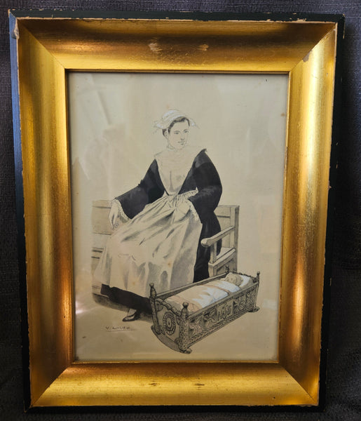 Vintage 1935 Victor Lhuer Breton Mother & Child Reproduction Picture