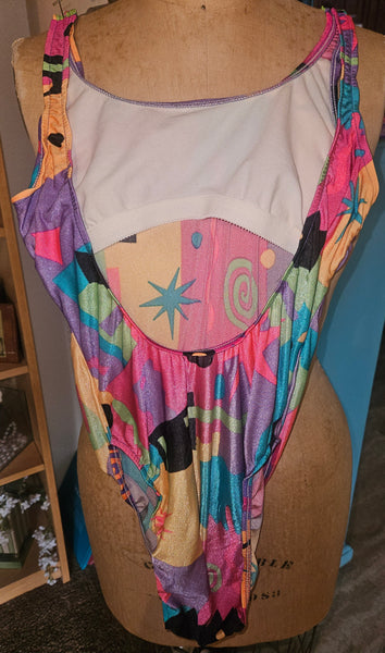 Women's COASTAL ZONE Large One Piece Multi-color Open Back Bathing Suit