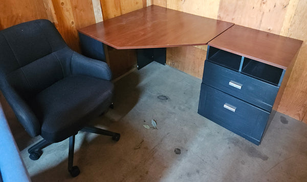 BUSH Black & Brown 3-Pc Corner Desk, Chair & 2-Drawer Filing Cabinet Set