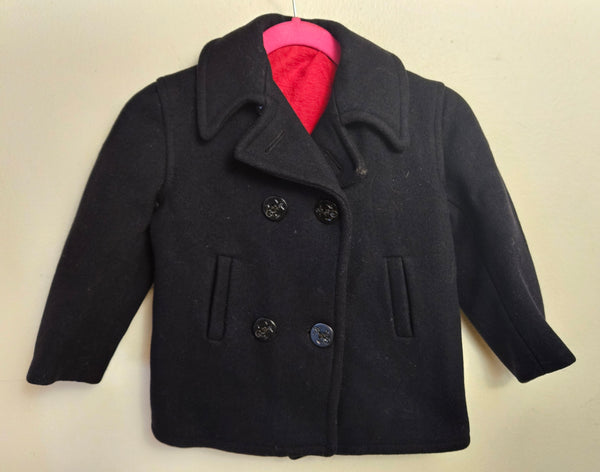 3T Unisex Double Breasted Black Sailor Button Pea Coat