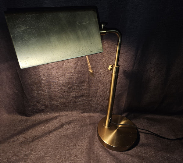 1960's Vintage Brush Aluminum Gold Adjustable Triangle Top Table Lamp