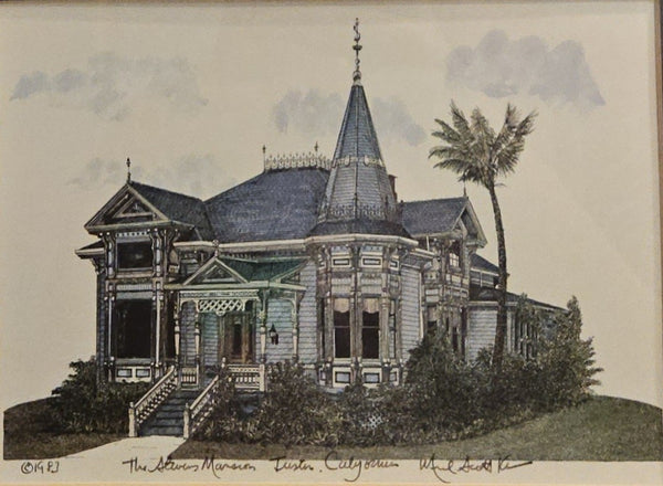 Michael Scott Kent 1983 The Stevens Mansion, Tustin CA Ink / Watercolor Framed Art