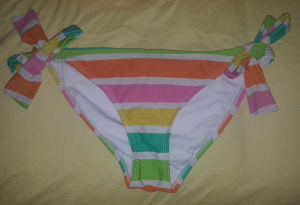 Women's H&M Size 12 Orange Top / Rainbow Striped Bottom Bikini Bathing Suit