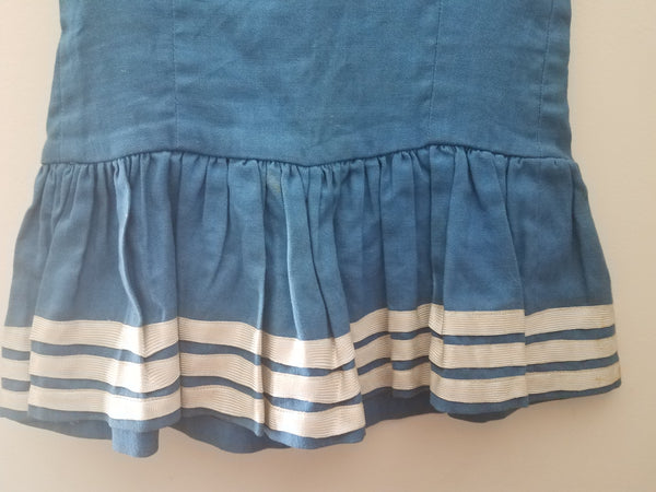 1929 Handmade Blue & White 5T Personalized "MK" Cheer / Dance Dress