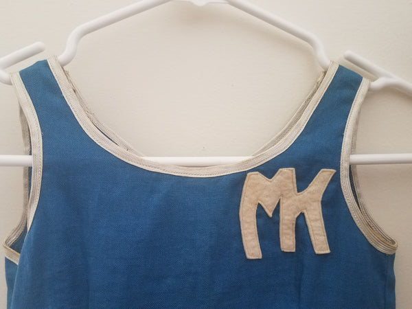 1929 Handmade Blue & White 5T Personalized "MK" Cheer / Dance Dress