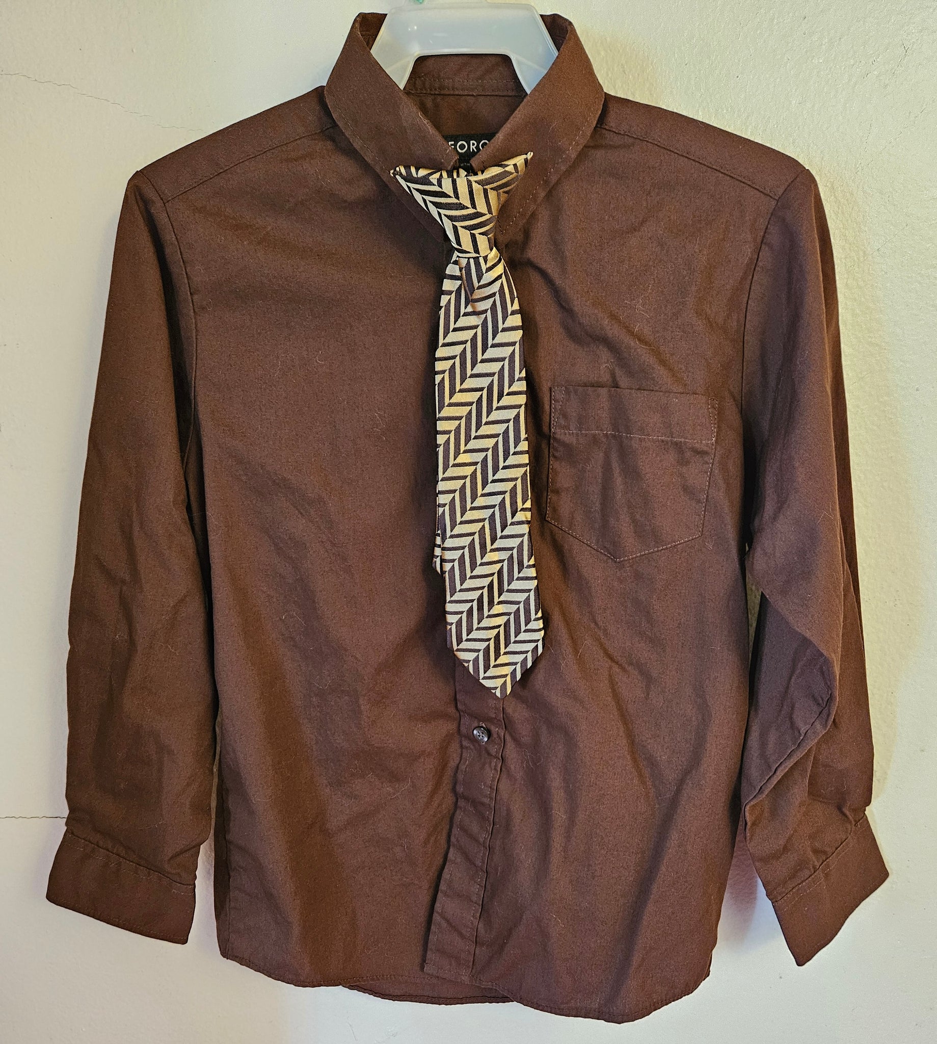 Size 6 Boys GEORGE Brand New Brown Dress Shirt w/ Matching Tie