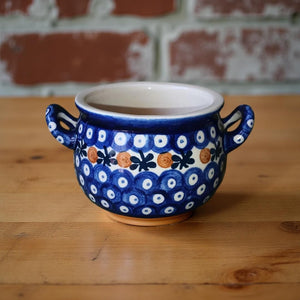 Polish Hand Painted Vintage Stoneware Peacock Eye Soup Bowl