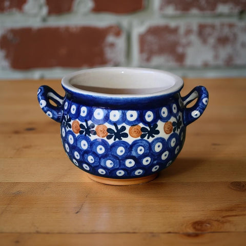 Polish Hand Painted Vintage Stoneware Peacock Eye Soup Bowl