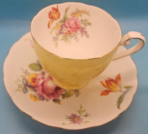 Yellow Floral YE OLD ENGLISH GROSVENOR Bone China Vintage English Tea Cup & Saucer