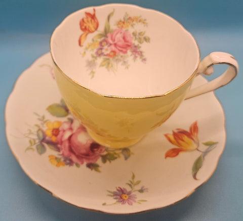 Yellow Floral YE OLD ENGLISH GROSVENOR Bone China Vintage English Tea Cup & Saucer