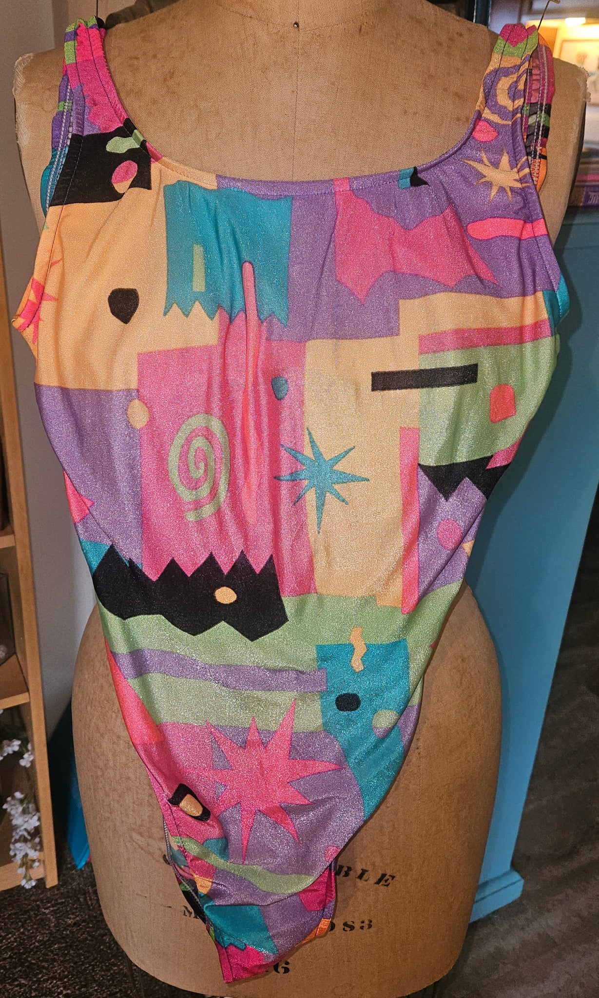 Women's COASTAL ZONE Large One Piece Multi-color Open Back Bathing Suit