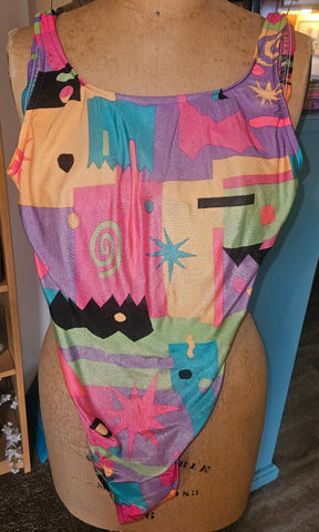 Women's COASTAL ZONE Large One Piece Multi-color Open Back Bathing Suit