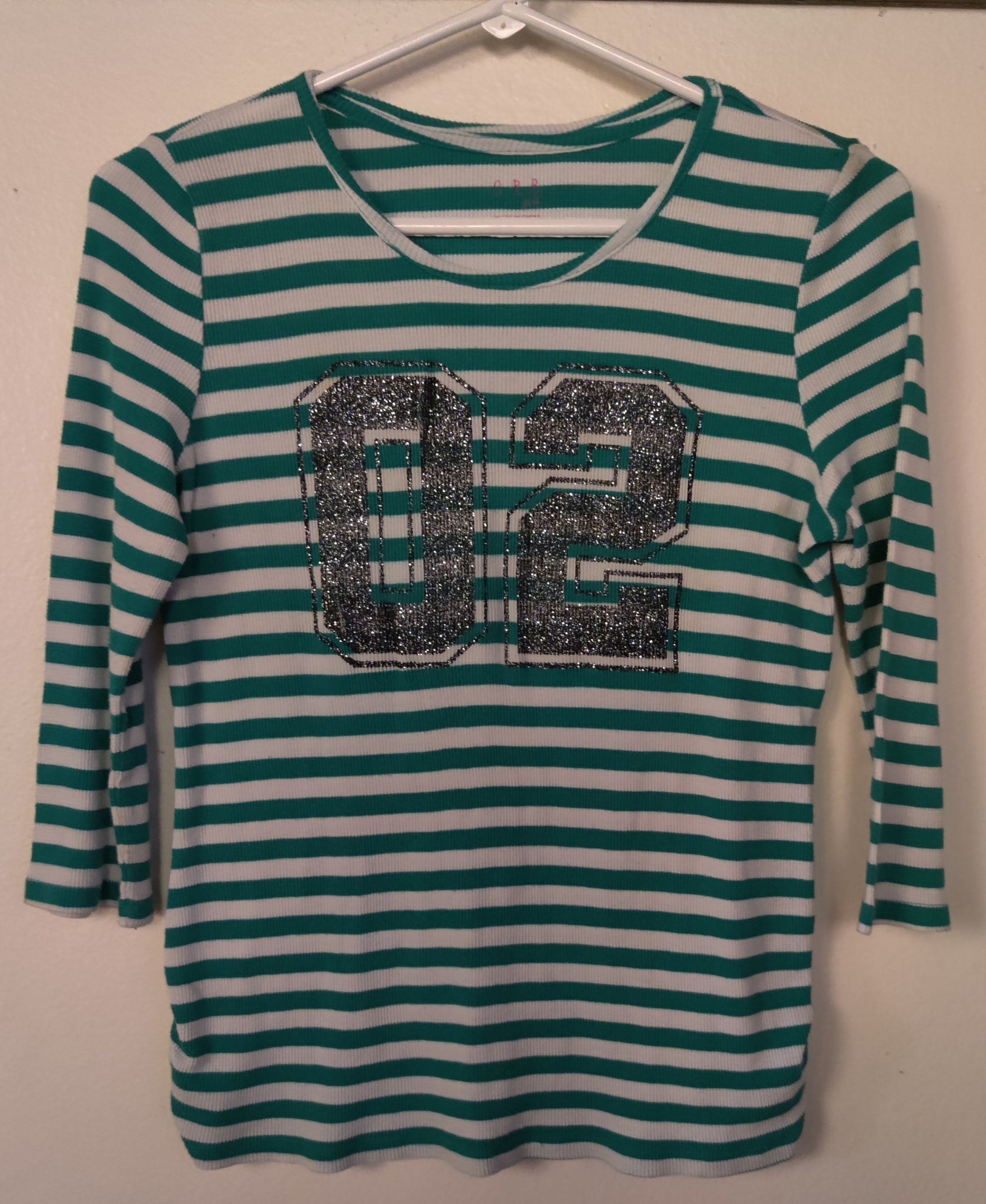 XL 18 1/2 CRB GIRL Green & White Striped Jersey Number Shirt