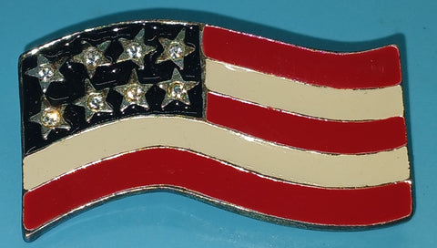 Vintage American Flag w/ Rhinestone Stars Brooch Pin