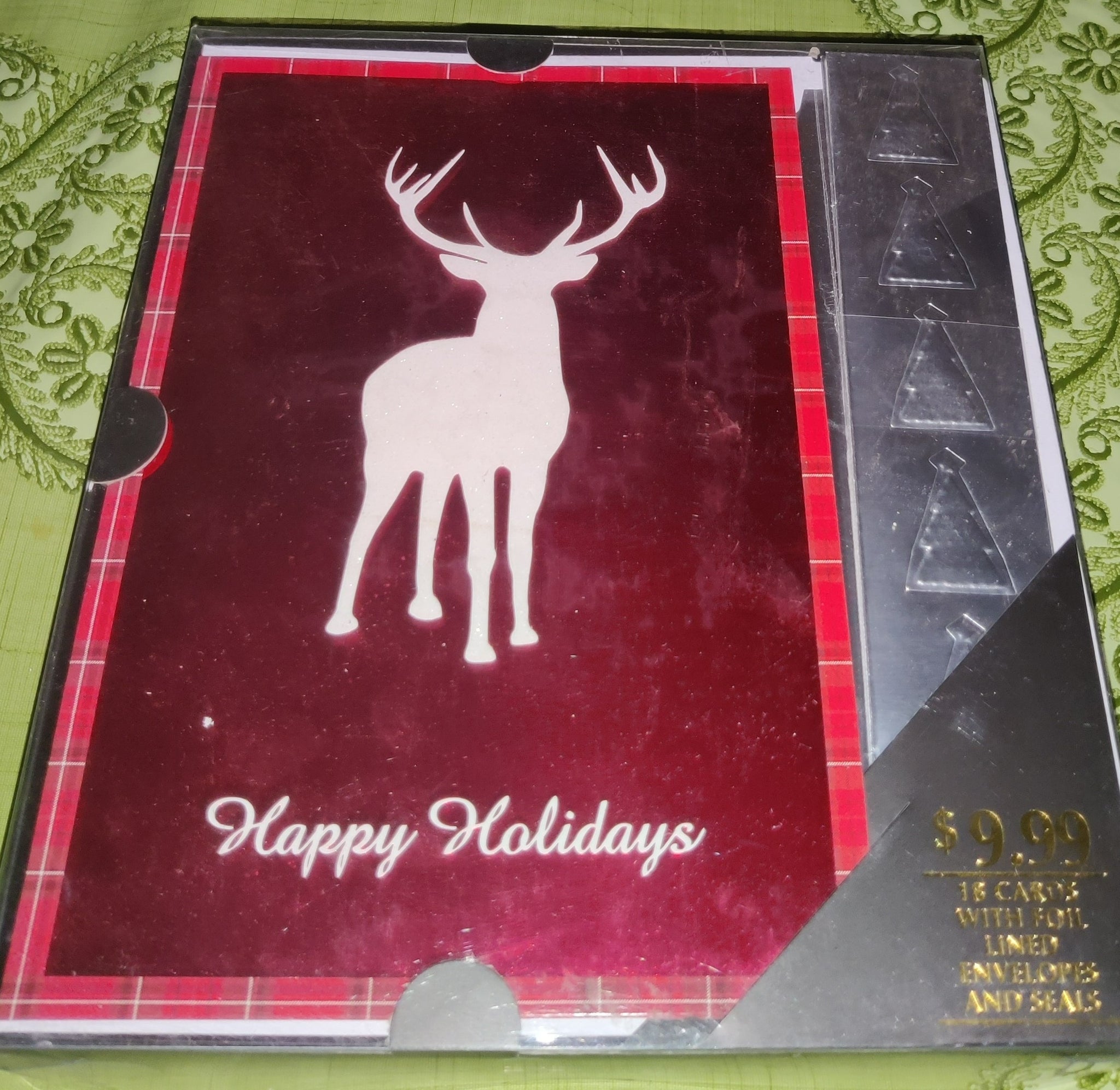 Brand New PINECONE Red Foil Reindeer 18 Count Christmas Boxed Cards w/ Seals