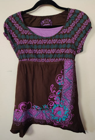 Kids XL Size 18 ARIZONA JEAN CO Brown & Purple Tie Back Shirt With Graphics
