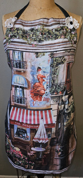 Handmade OSFM Regular Size France Themed Full Apron Paris Cooking Kitchen Chef