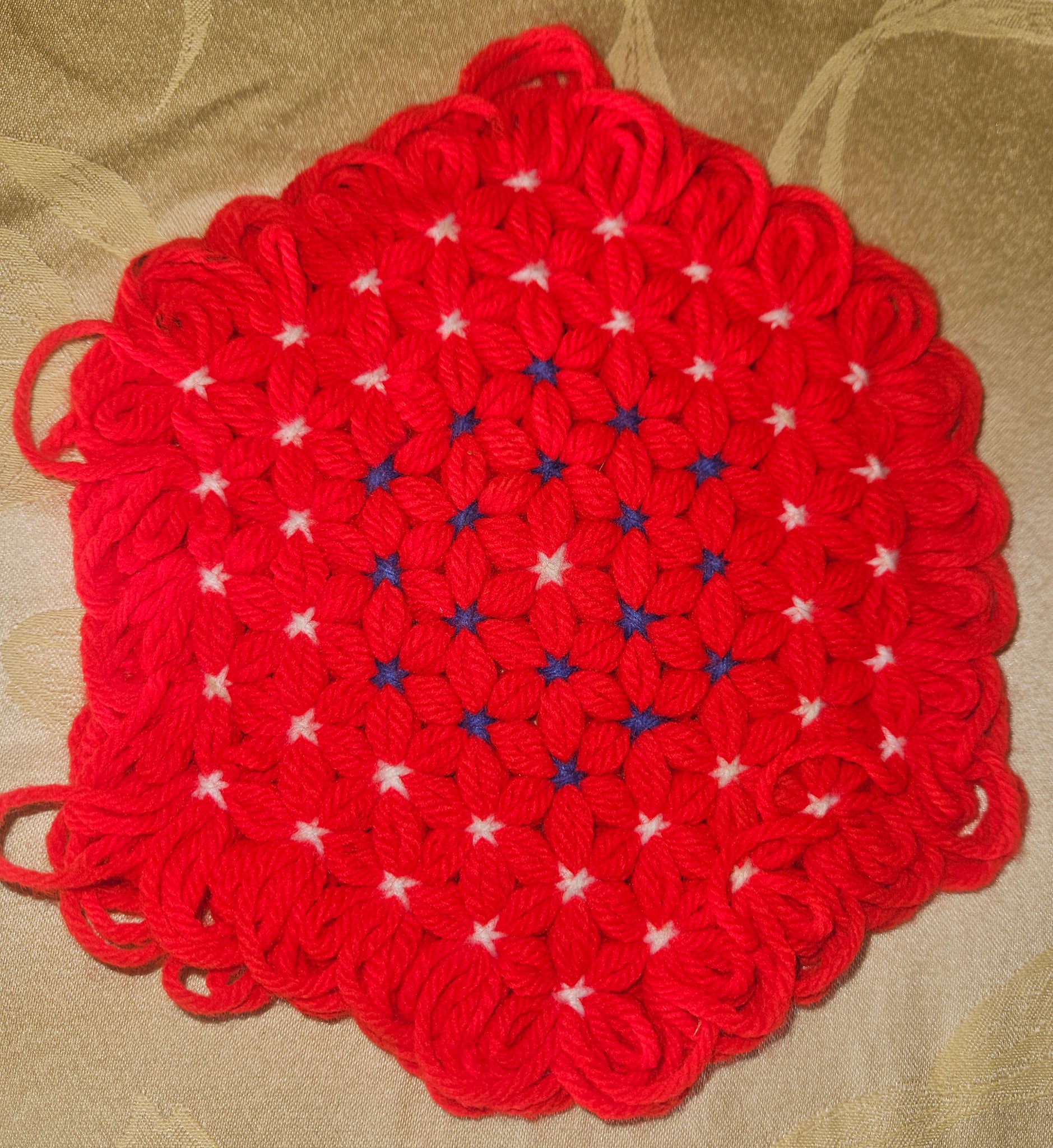 Red White & Blue Round Crocheted Hot Pad