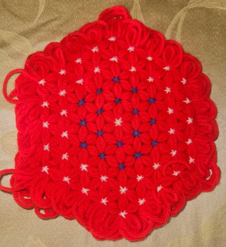 Red White & Blue Round Crocheted Hot Pad
