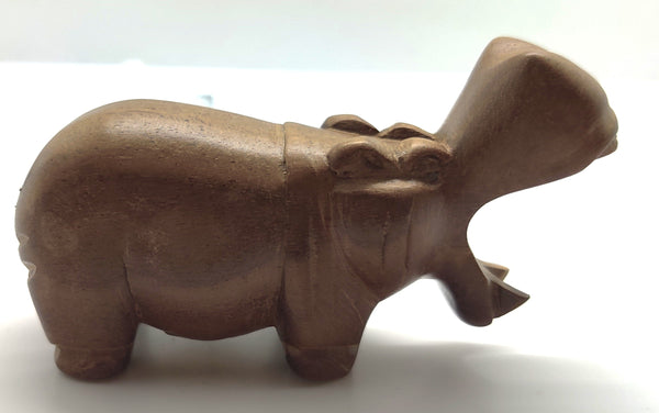 Vintage Thai Hand Carved Wood Hippopotamus Figurine Statue