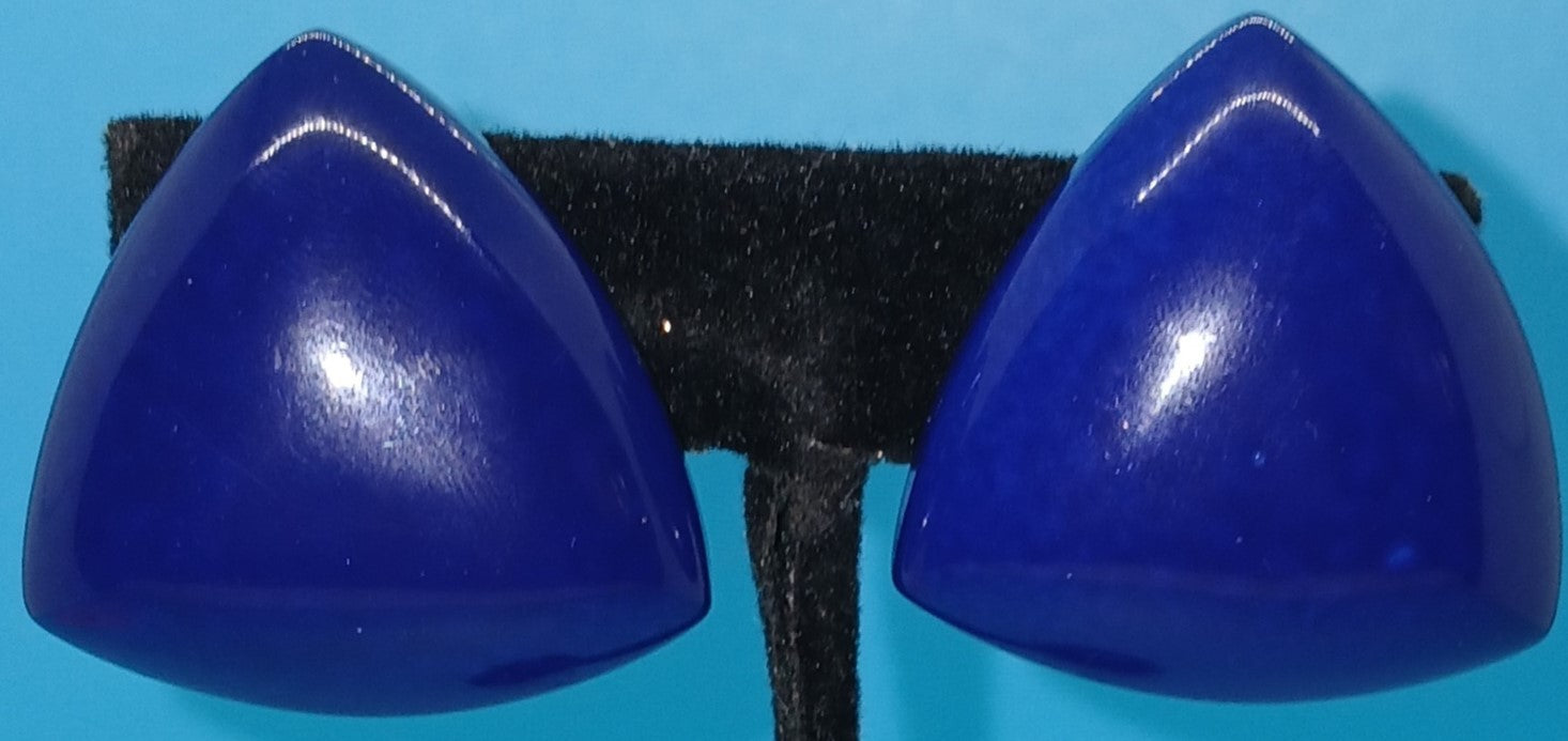 Dark Blue Triangle Shaped Vintage Clip On Earrings