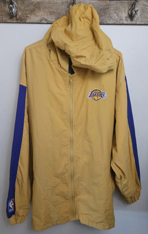 Medium Men's Vintage PUMA NBA Los Angeles Lakers Yellow & Purple Hooded Windbreaker