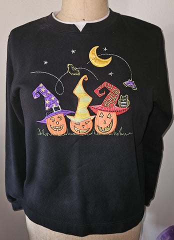 Women's Large Black Triple Pumpkin Halloween Sweatshirt