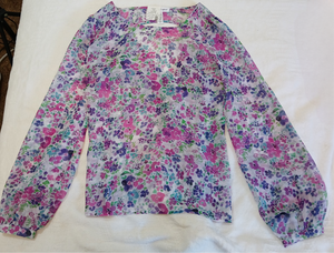Small Brand New AMBIANCE Purple Floral Open Back Sheer Blouse