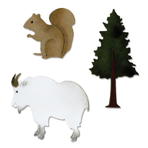 SIZZIX A10972 ~ Mountain Goat, Squirrel & Pine Tree Die Set