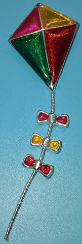 Vintage 1980's Multi-color & Silver Kite Brooch Pin