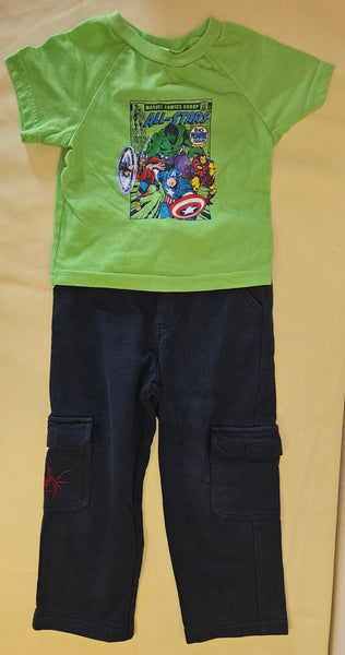 3T Boys 2-Pc Neon Green Marvel T-Shirt & Blue Sweatpants