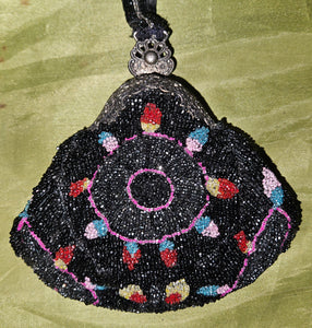 Vintage Black & Multi-color Beaded Purse