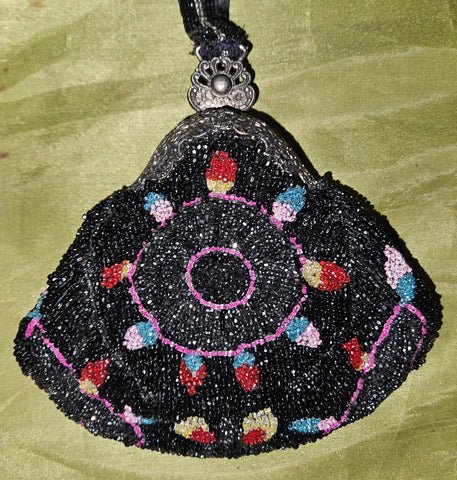Vintage Black & Multi-color Beaded Purse