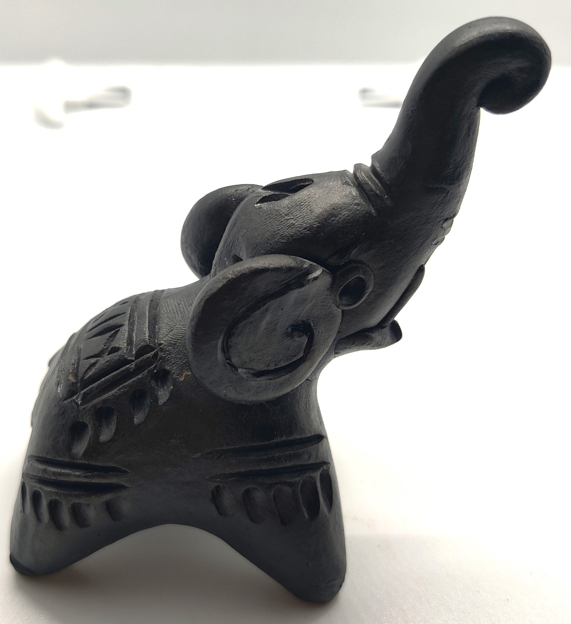 Vintage Black Ceramic African Elephant Figurine Statue