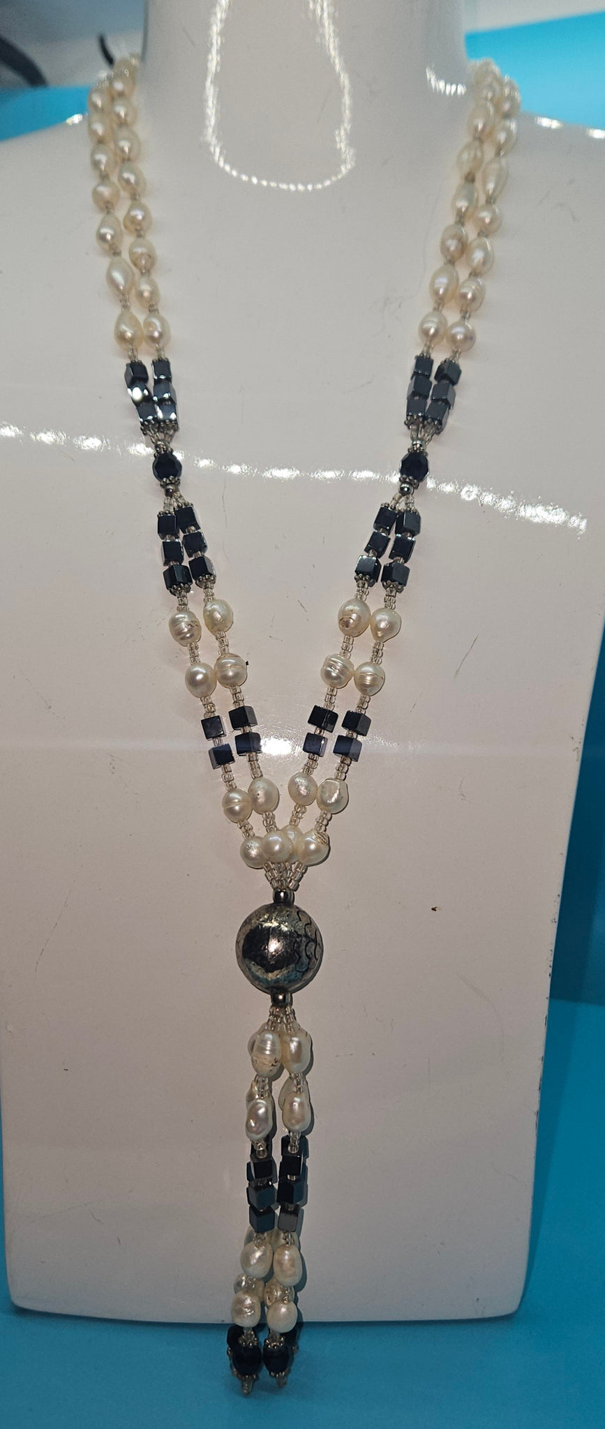 Black, White & Silver Beaded Necklace