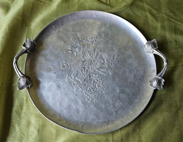 Aluminum Round HAMMER Embossed Floral Serving Platter