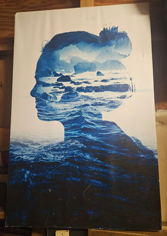 XL 26" x 40" "The Sea Inside Me" Ocean in Woman Canvas Wall Art Picture (READ DETAILS)