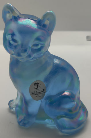 Vintage Fenton Glass Iridescent Cat Figurine Statue