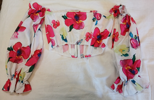 Large CBR Brand New Floral Zip-Up Back Crop Top