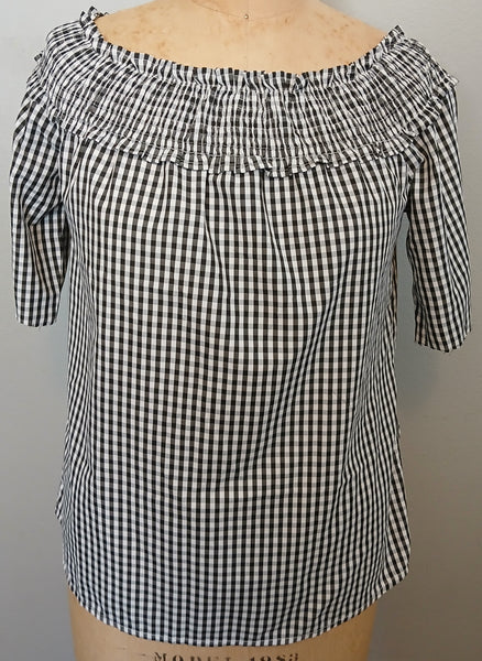 Large SONG OF STYLE Black & White Checkered Off The Shoulder Shirt