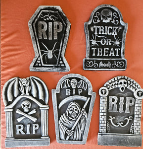 Lot of 5 Foam Halloween Decorative Black & White Tombstones