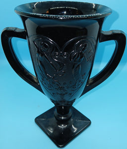 Vintage L E Smith Art Deco 7" Black Amethyst Dancing Nymphs Glass / Vase / Cup