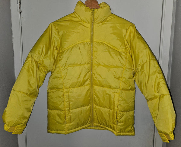 Womens Large Steve Barrys Yellow Double Down Puffer Jacket Warm Winter Coat